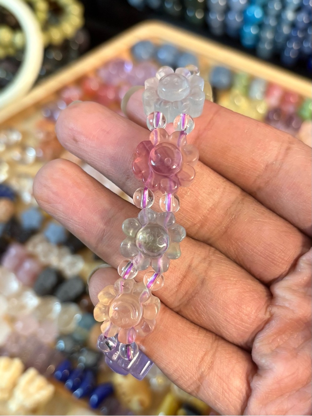 Rainbow Fluorite Smiley Face Crystal Bangle